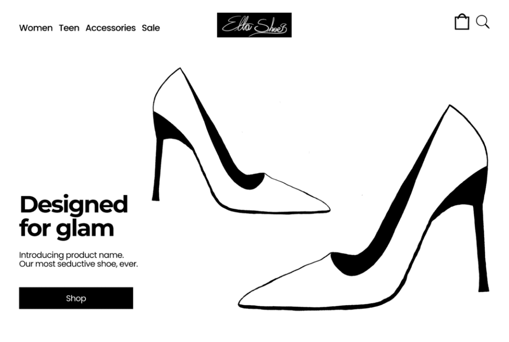 Ecommerce homepage wireframe design showing product layout and navigation structure